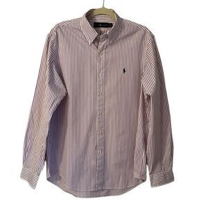 Ralph Lauren Shirt Mens Pink White Striped Classic Fit Stretch Long Sleeve Sz. L